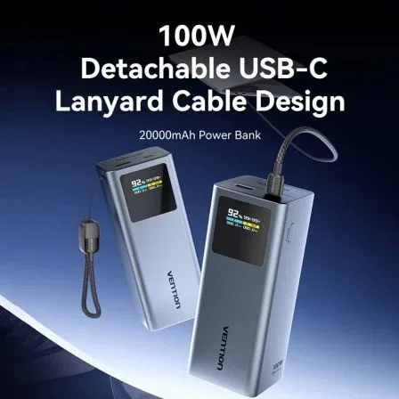 Vention Powerbank 20000mAh 100W Gris con Pantalla TFT Vention Powerbank 20000mAh 100W Gris con Pantalla TFT